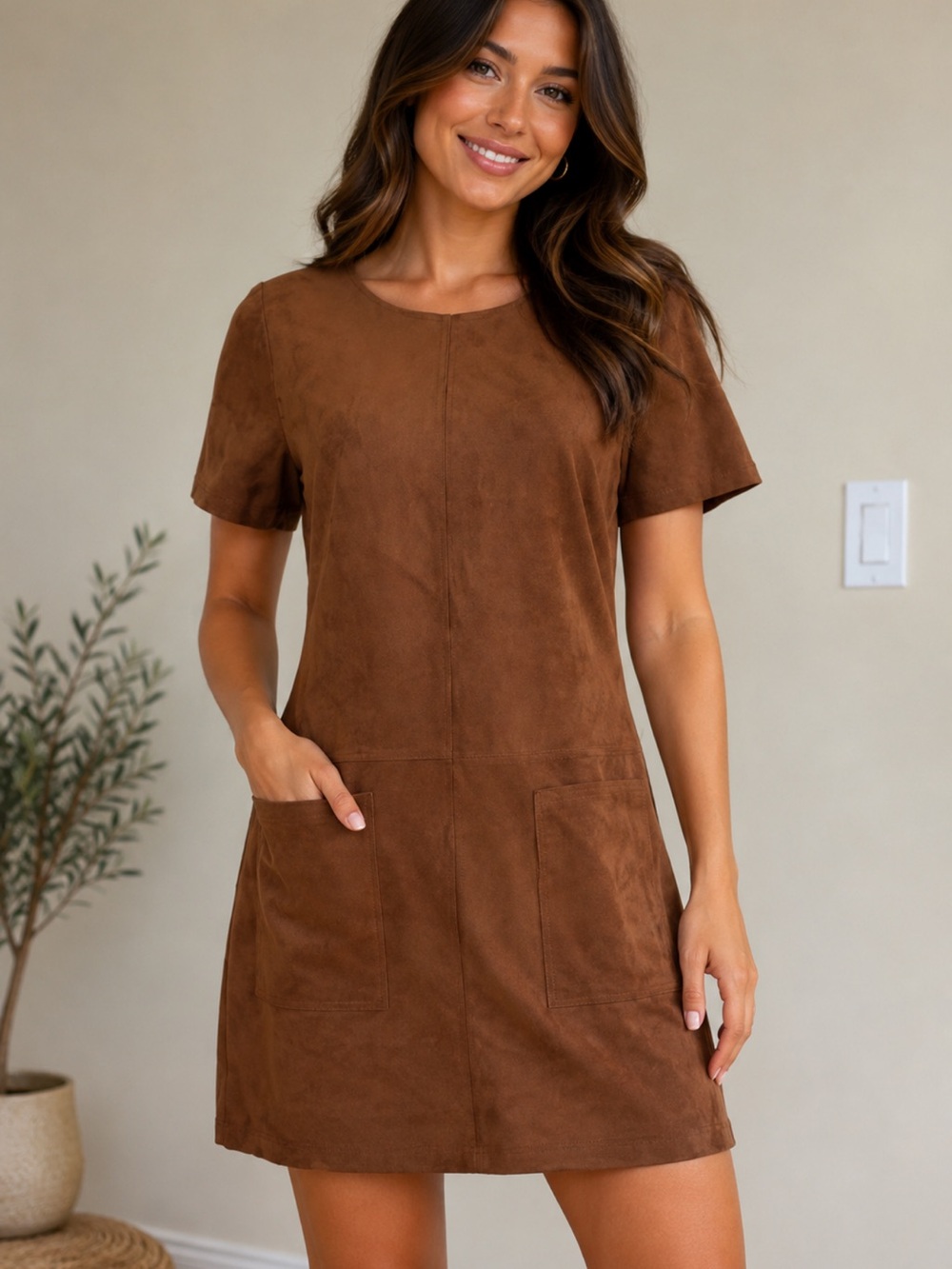 Dex Brown Suede-Look Mini Dress